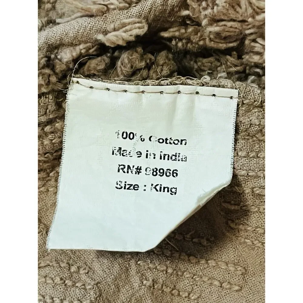 Vintage Mauve Tan Chenille Bedspread King Cream Block coverlet Cottage Grannycor